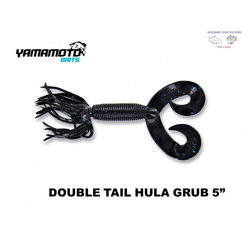 GARY YAMAMOTO DOUBLE TAIL HULA GRUB 5" 021 BLACK WITH LARGE BLUE