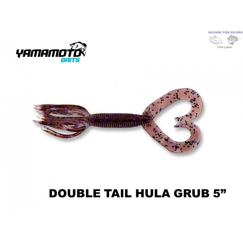 GARY YAMAMOTO DOUBLE TAIL HULA GRUB 5" 221 CINNAMON BROWNWITH LARGE BLACK AND LARGE PURPLE