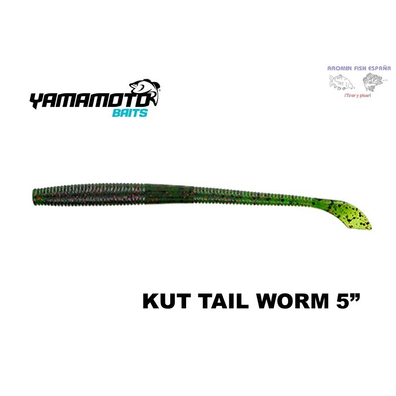 GARY YAMAMOTO KUT TAIL WORM 5" 208 WATERMELON WITH LARGE BLACK AND SMALL RED