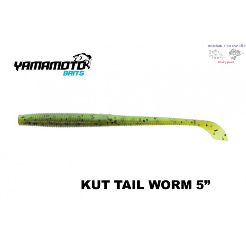GARY YAMAMOTO KUT TAIL WORM 5" 925 GREEN PUMPKIN WITH SMALL RED/042J LAMINATE