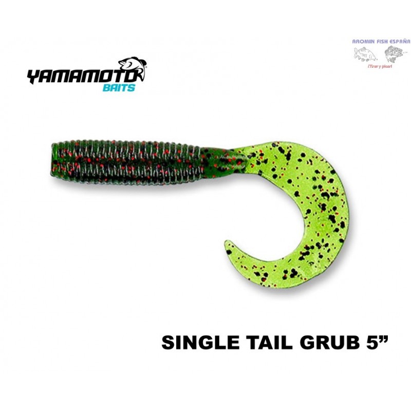 GARY YAMAMOTO SINGLE TAIL GRUB 5" 208 WATERMELON WITH LARGE BLACK AND SMALL RED